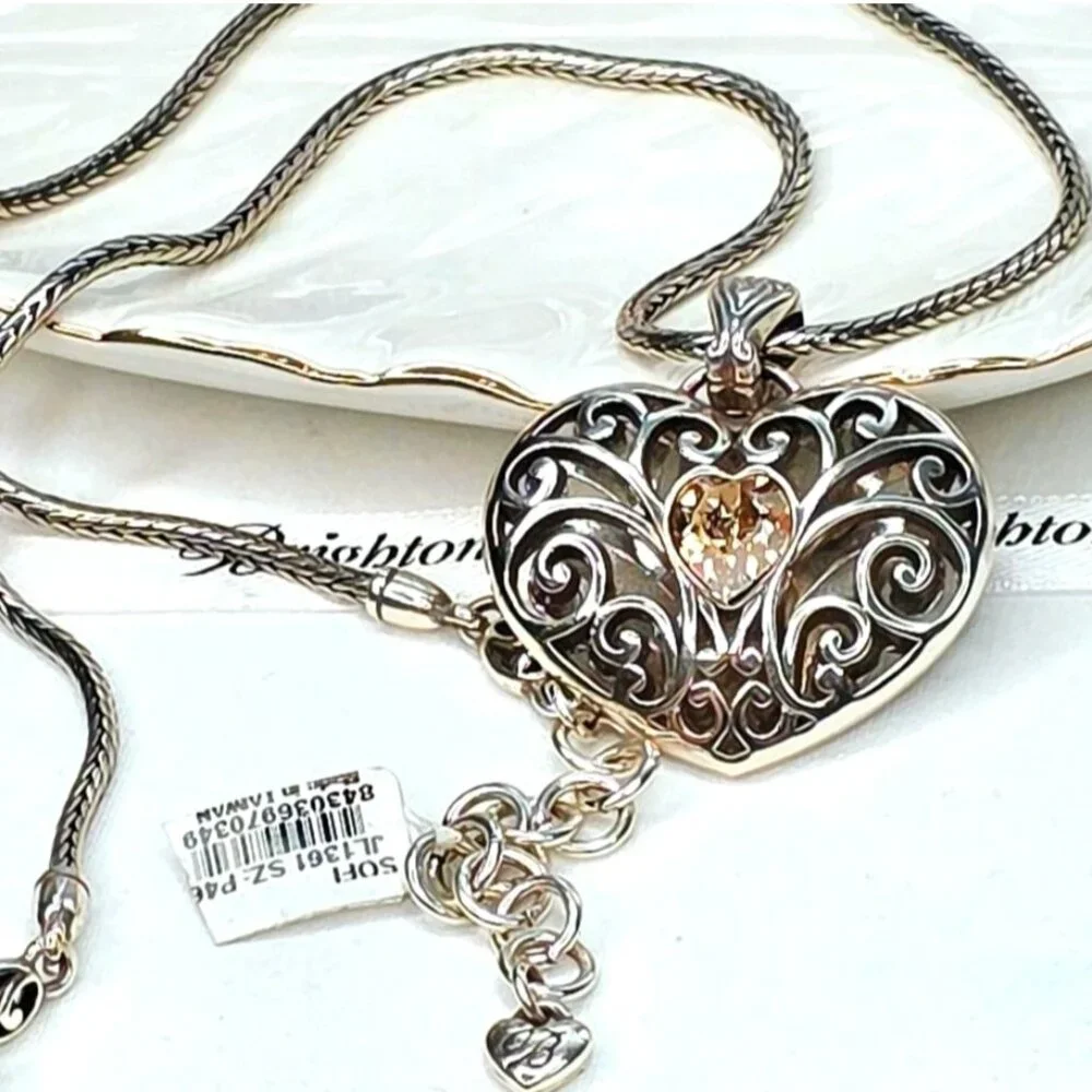 NWT Brighton Sofi Puffy Heart Silver-plated Crystal Necklace - Picture 4 of 12